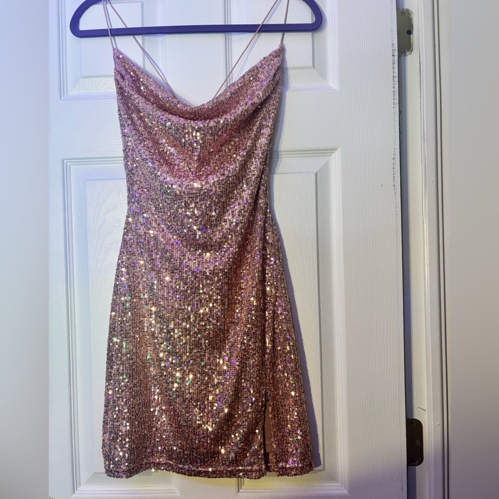 Windsor Gold and Pink Sequin Bustier Mini Dress
(Homecoming Dress)